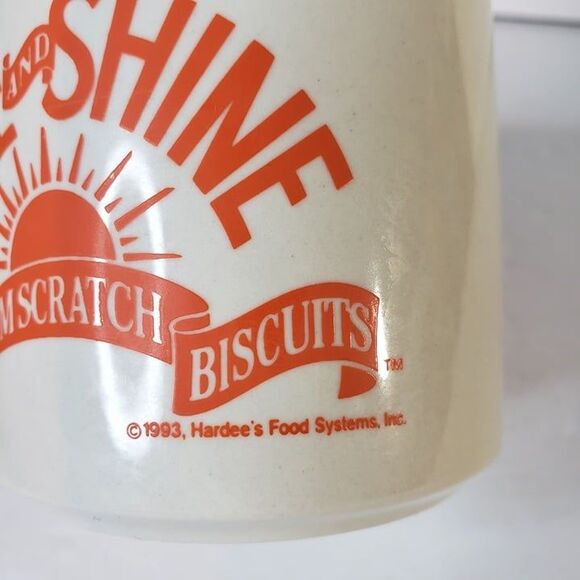 Vintage 90s Orange Hardees Rise and Shine Coffee Mug Cup Logo Restaurant Ware - Picture 7 of 9